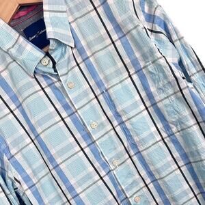 Tommy Bahama Men’s S Cotton Silk Blend Plaid Button Down Shirt Preppy Resort Dad